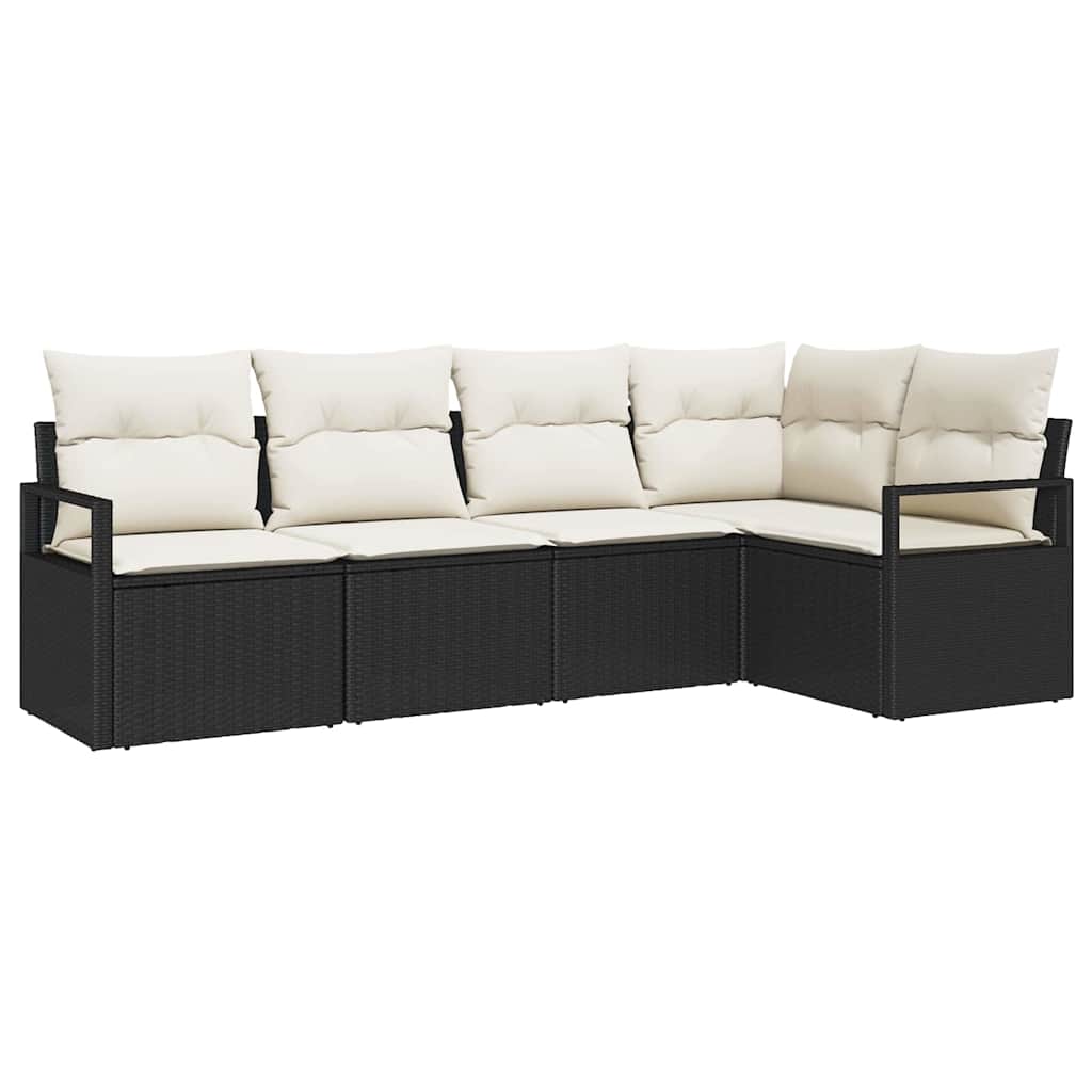 Garten-Sofa-Set mit Kissen mit Speicher 5 pcs Schwarz und Creme